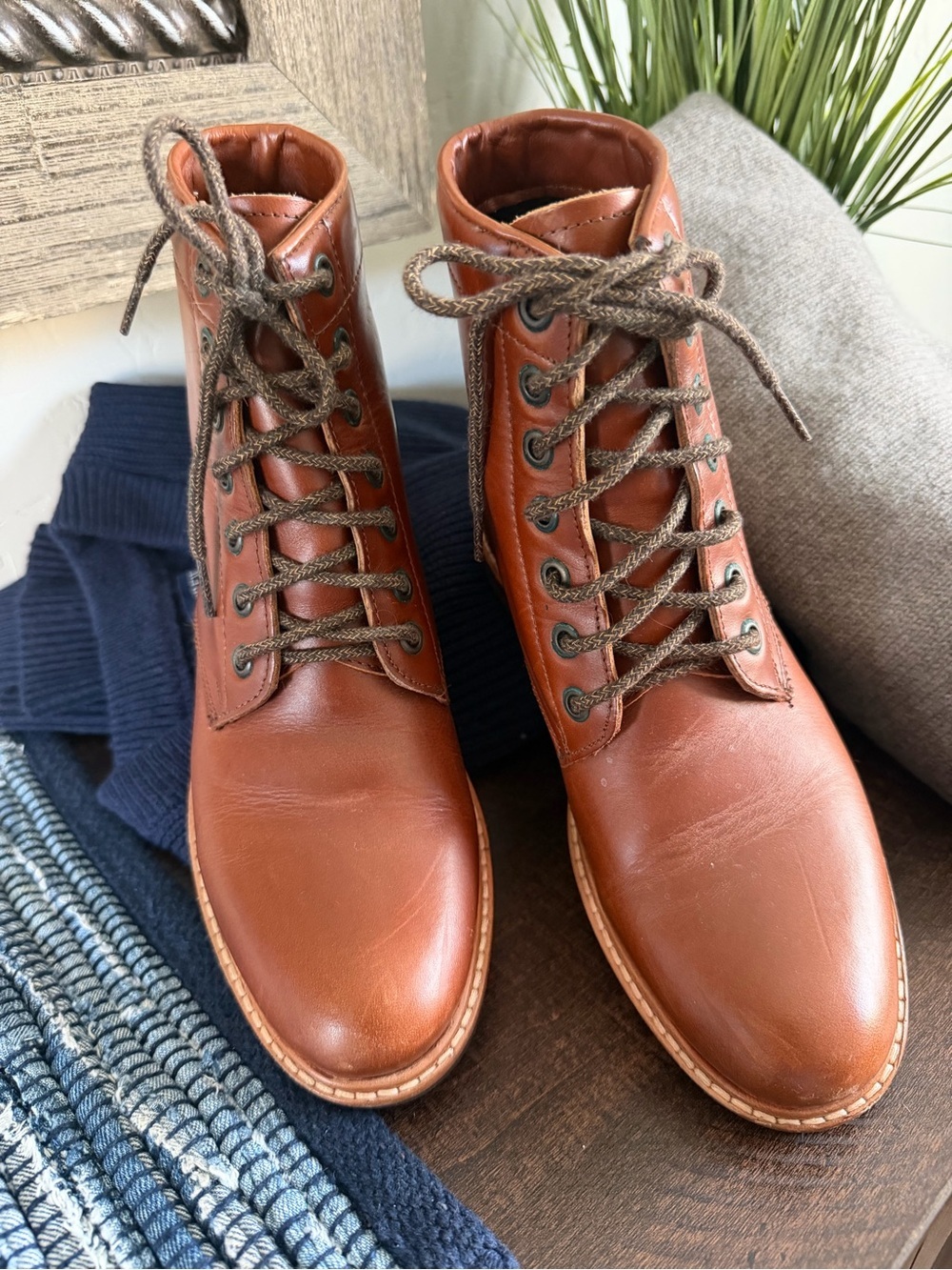 Nisolo Leather Lace Up Amelia Boots Brown Size 6